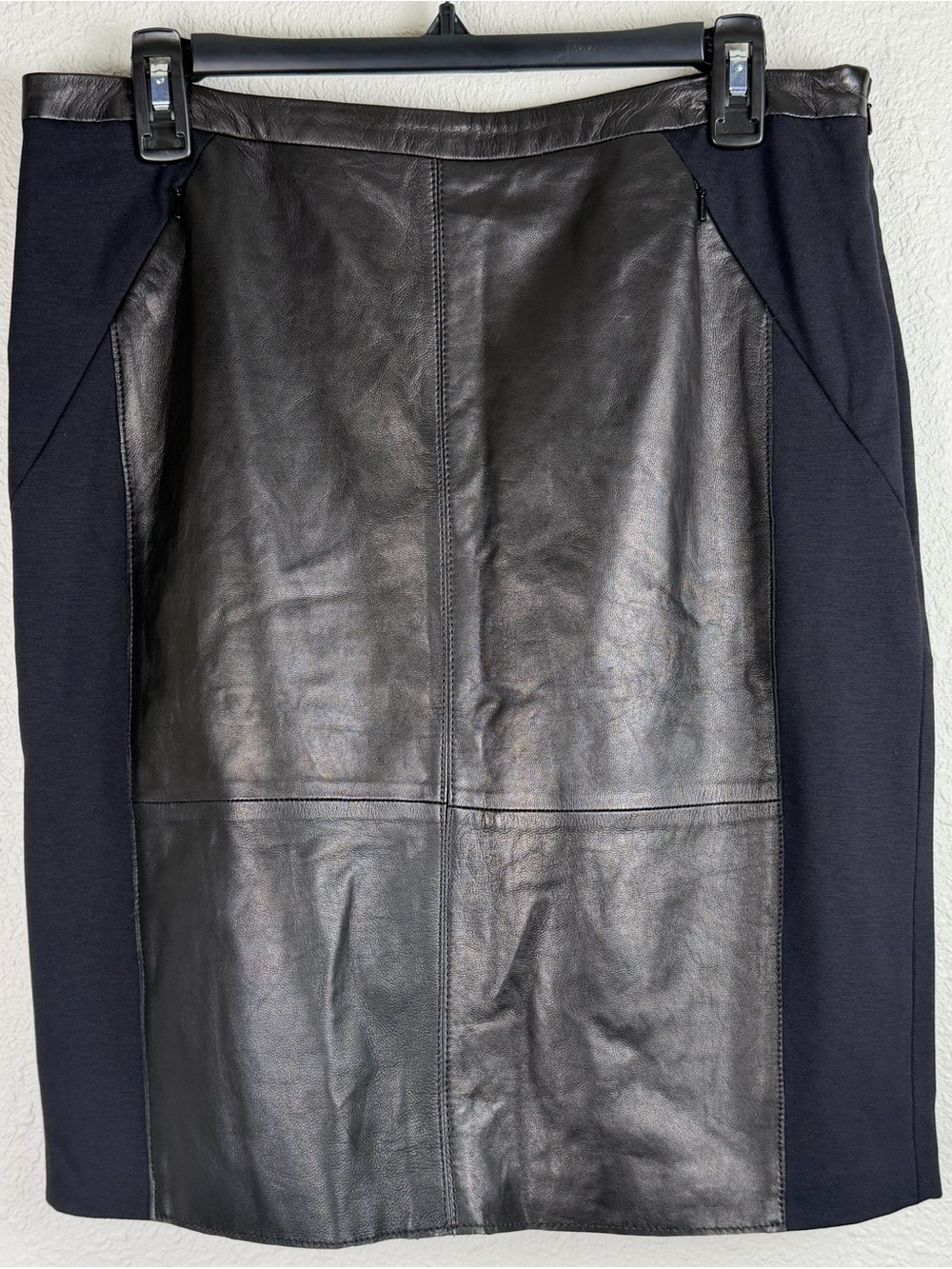 Halogen Genuine Leather And Ponte Knit Pencil Skirt Black Size 12P NWT READ